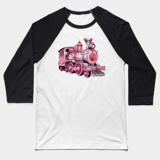 Pink Train Baseball T-Shirt